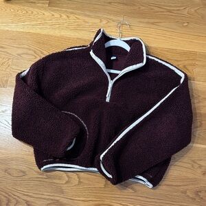 Old Navy Burgundy and White Sherpa Hoodie